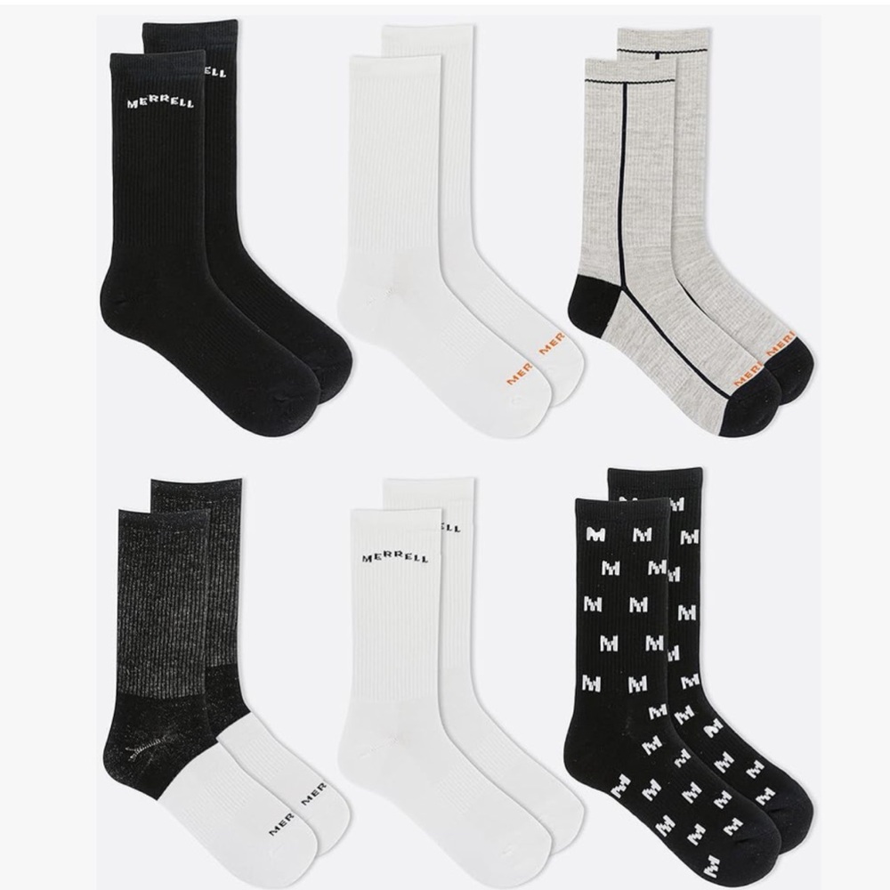 Merrell Unisex S/M 6pk Recycled Cushion Crew Socks